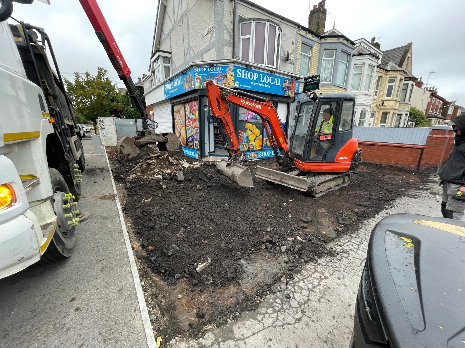 Groundworks for a new driveway installation